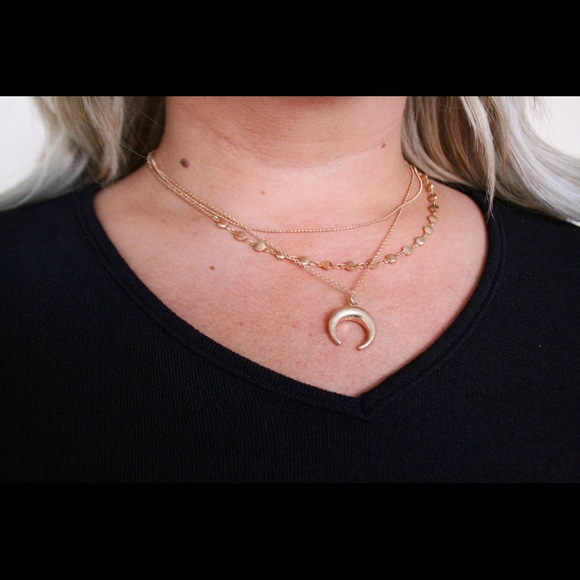 Layered Crescent Pendant Necklace - Brand New! - Picture 2 of 2